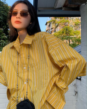 Yellow Striped Oversized Shirt | Sunghoon - Enhypen