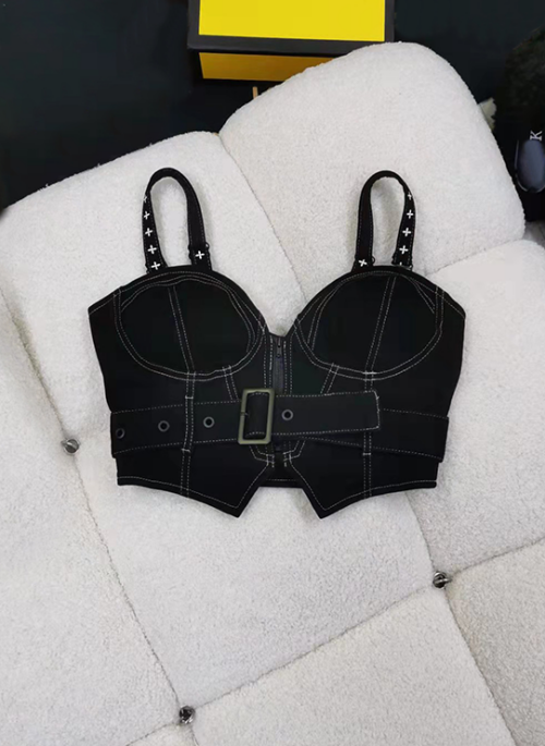 Black Denim Bustier Belted Crop Top | Yuqi – (G)I-DLE