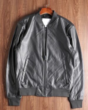 Black Synthetic Leather Bomber Jacket | Jinyoung - GOT7