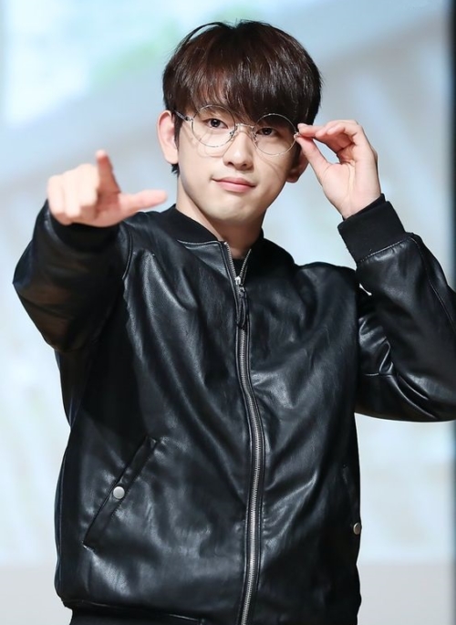 Black Synthetic Leather Bomber Jacket | Jinyoung - GOT7