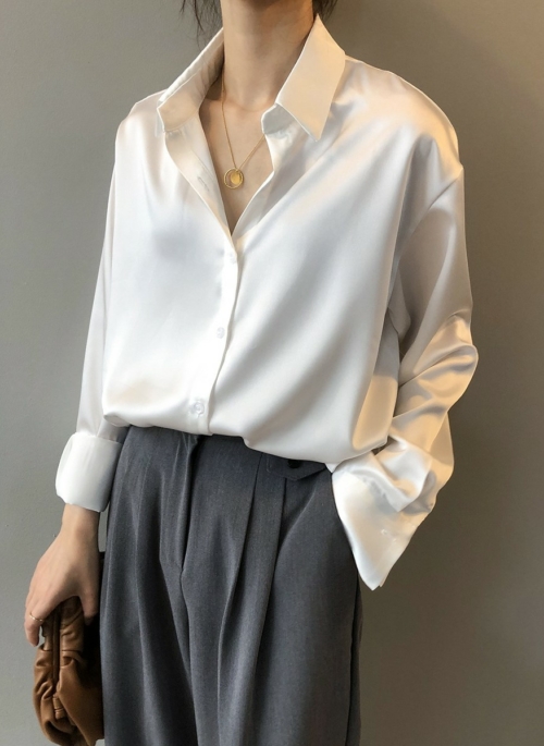 White Loose Satin Shirt | Joshua – Seventeen