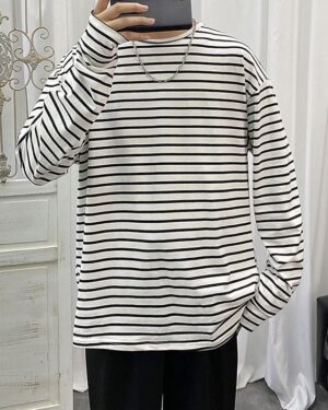 White Long Sleeve Striped T-Shirt | Youngjae - GOT7