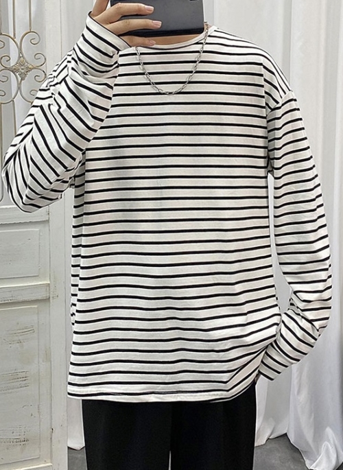 White Long Sleeve Striped T-Shirt | Youngjae - GOT7