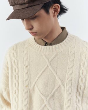 Milky White Rhombus Knitted Sweater | MJ - Astro