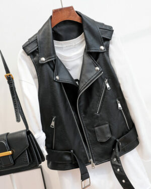 Black Synthetic Leather Vest | Ni-ki - Enhypen