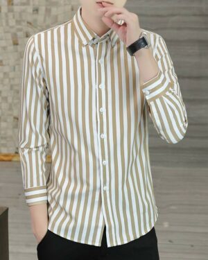 Brown And White Stripes Shirt | Sunoo - Enhypen