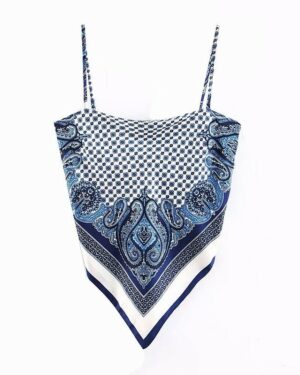 Blue Retro Printed Scarf Top | Jiu - Dreamcatcher