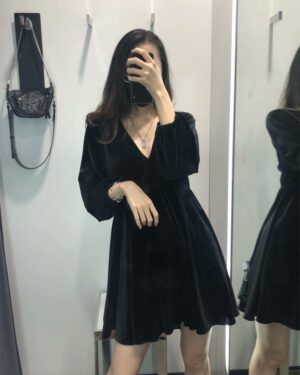 Black Retro Velvet Doll Dress | Rose - BlackPink