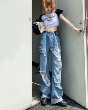 Blue Ripped High Waist Jeans | Yeji - ITZY