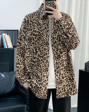 Brown Leopard Print Collared Shirt | Ki Seon Gyeom - Run On