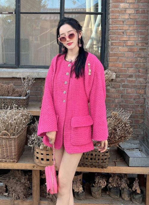 Hot Pink Tweed Dress | Momo – Twice