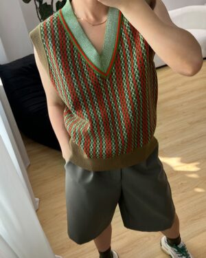 Green Contrast Patterned Vest | Jake - Enhypen