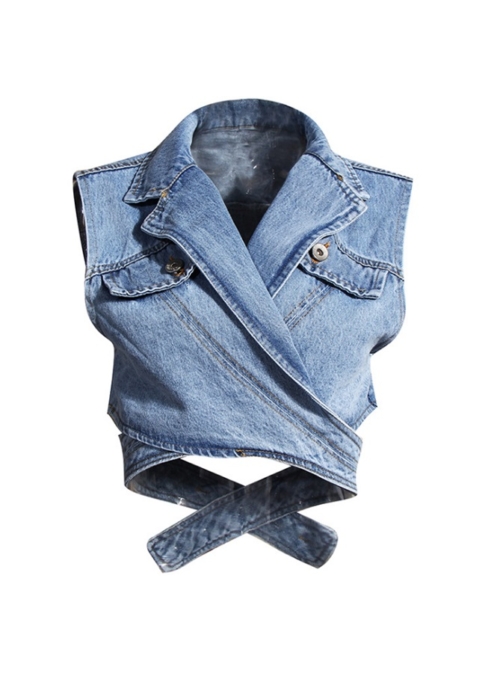 Blue Cross Wrap Denim Top | Mia – Everglow