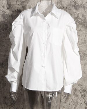 White Puffed Sleeve Shirt | Mia - Everglow