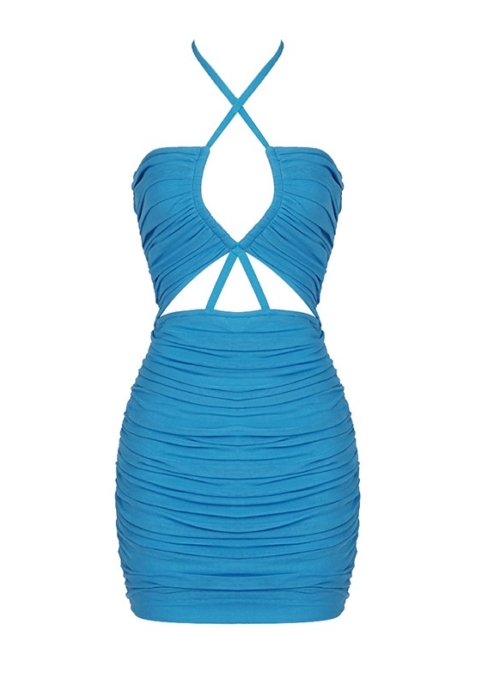 Blue Pleated Halter Dress | Taeyeon - Girls Generation