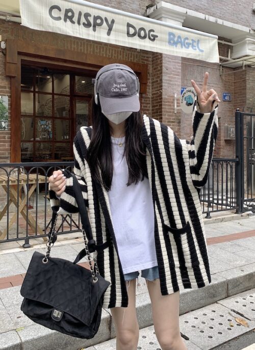 Black And White Stripes Hooded Cardigan | Taeyong – NCT