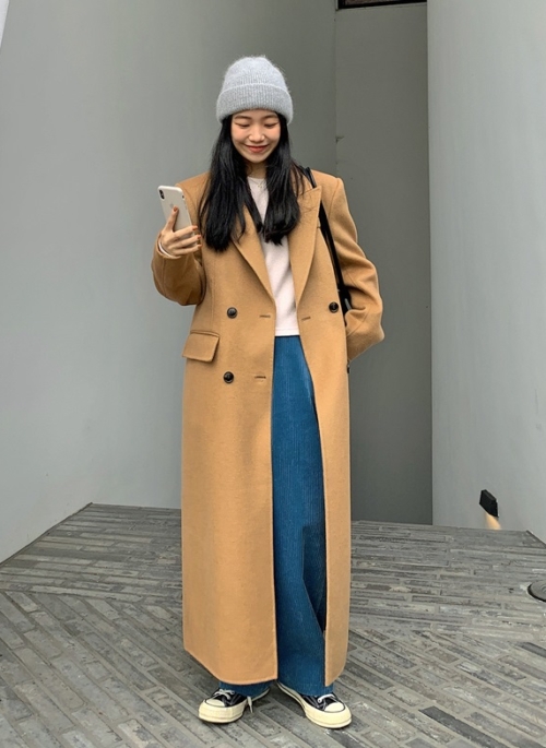 Brown Long Woolen Coat | Rose – BlackPink