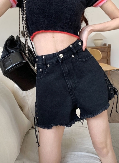 Black Cross Patched Denim Shorts | Yeji – ITZY