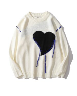 White Stitched Heart Sweater | Yeji - ITZY