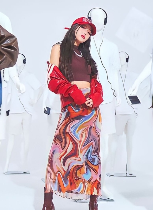 Orange Printed Long High Waist Skirt | Solar - Mamamoo