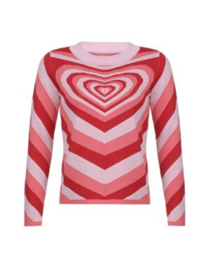 Pink Heart Wave Sweater | Yuna - ITZY