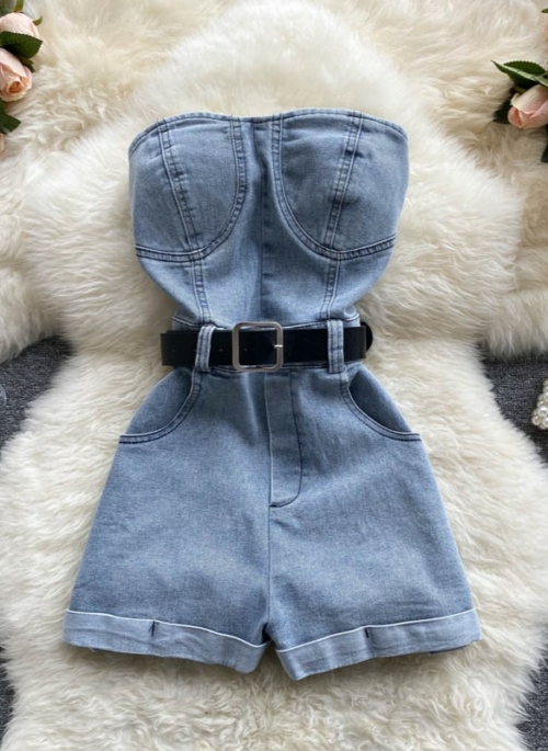 Blue Denim Short Jumpsuit | Onda - Everglow