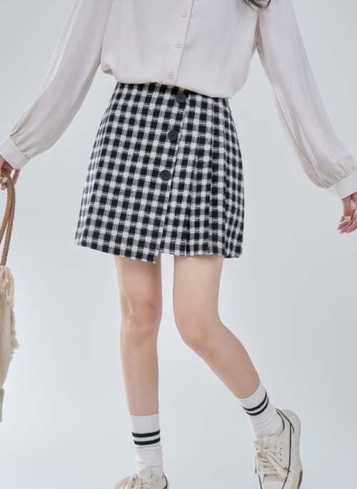 Black Grid Wrapped Skirt