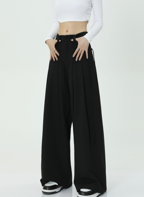 Black Wide-Leg Tie Pants