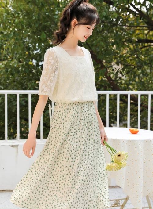 Green Floral Midi Skirt