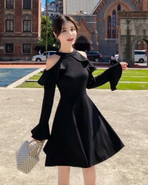 Black Cold Shoulder Dress | Jennie - BlackPink