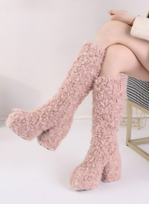 Pink Fluffy Winter Boots | Ningning – Aespa