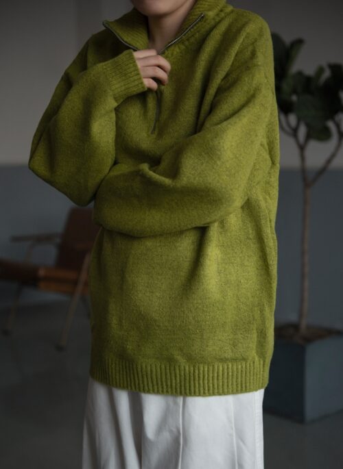 Green Half Zipper Knitted Sweater | Sunghoon – Enhypen