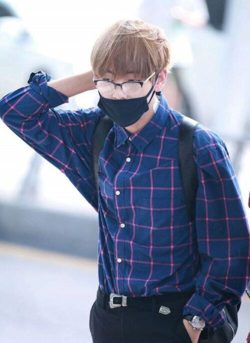 Blue Checkered Button-Up Shirt | Taehyung – BTS