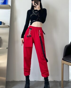 Red Chain Jogger Pants | Moonbyul - Mamamoo