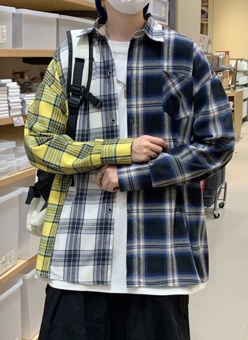 Multicolored Triple Plaid Pattern Shirt | Suga – BTS