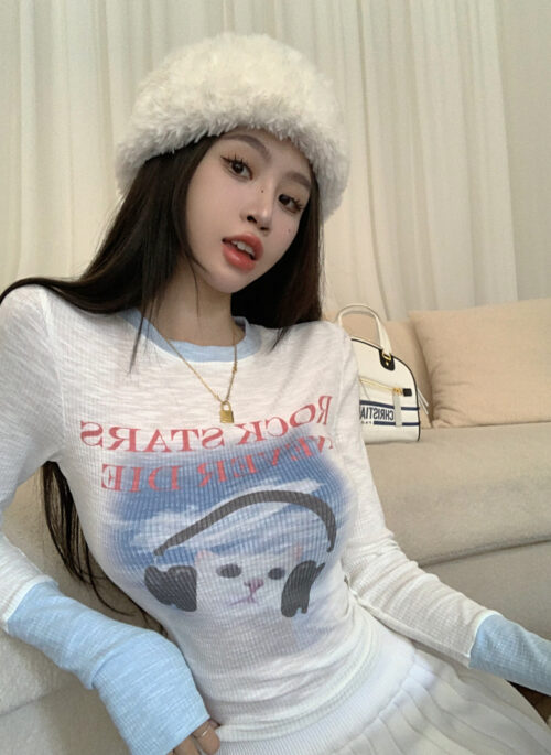 White Rockstar Cat Long Sleeves T-Shirt | Seulgi – Red Velvet