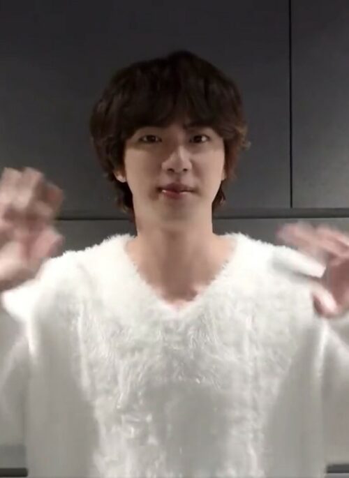 White V-Neck Fluffy Sweater | Jin – BTS