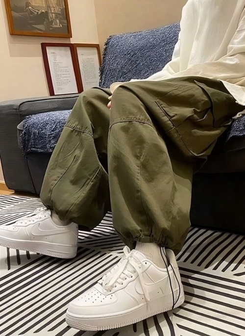 Green Loose Drawstring Hem Cargo Pants | Taehyung – BTS