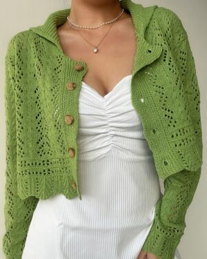 Green Jacquard Mesh Knit Cardigan | Hyuna