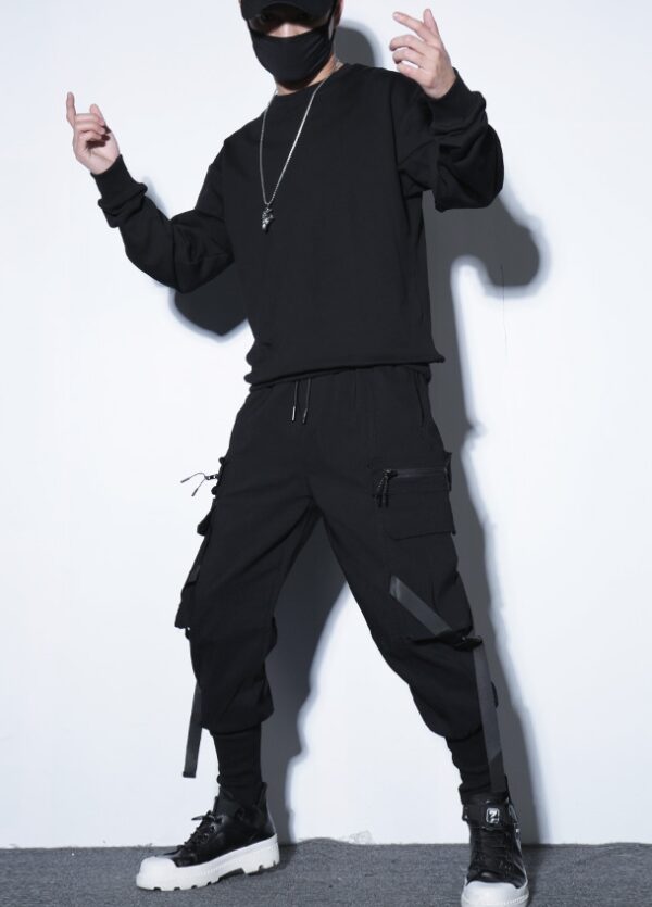 Black Harem Cargo Pants With Buckle Strap | Jungkook - BTS - Image 4