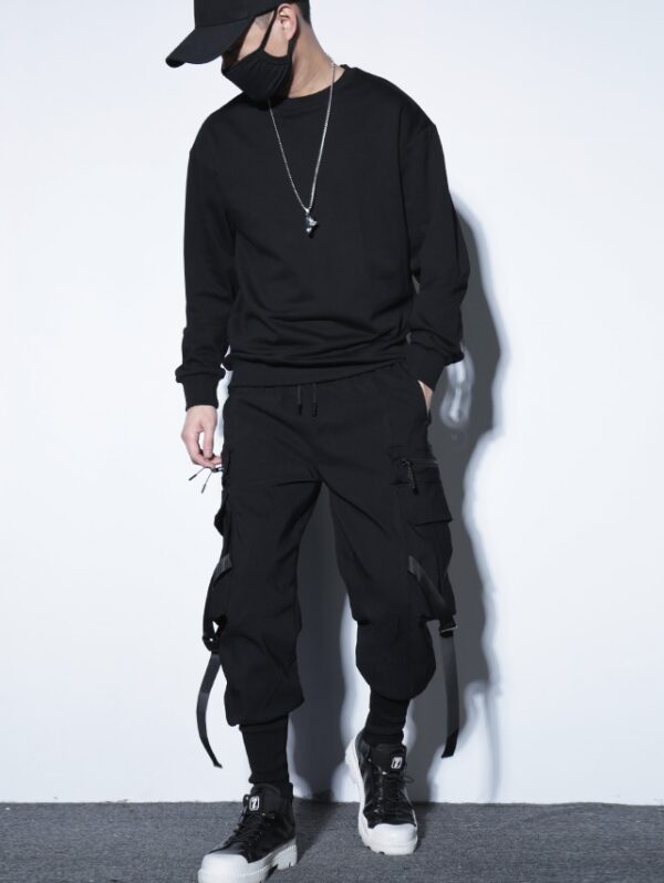 Black Harem Cargo Pants With Buckle Strap | Jungkook - BTS - Image 3