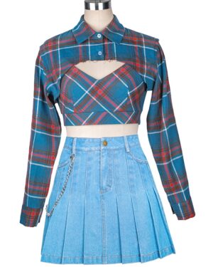 Blue Plaid Two-Piece Cropped Top | Lisa - BlackPink