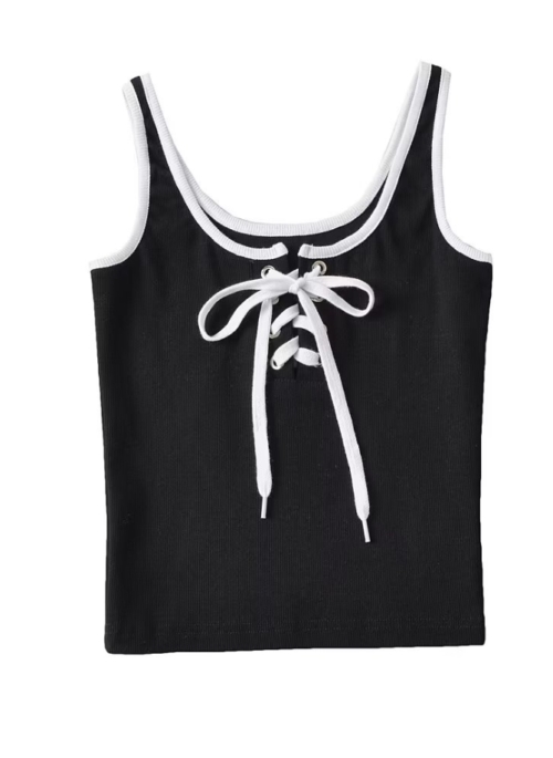 Black Half-Laced Up Tank Top | Minnie – (G)I-DLE