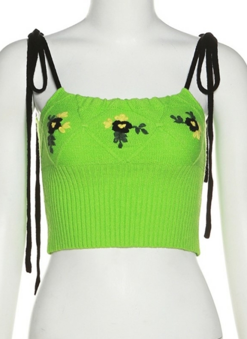 Green Diamond Flowers Knitted Crop Top | Yuqi – (G)I-DLE