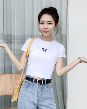 White Butterfly Cropped T-Shirt | Giselle - Aespa