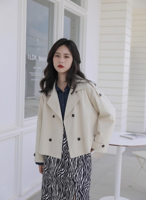 Beige Double-Breasted Jacket | Yu Na Bi - Nevertheless