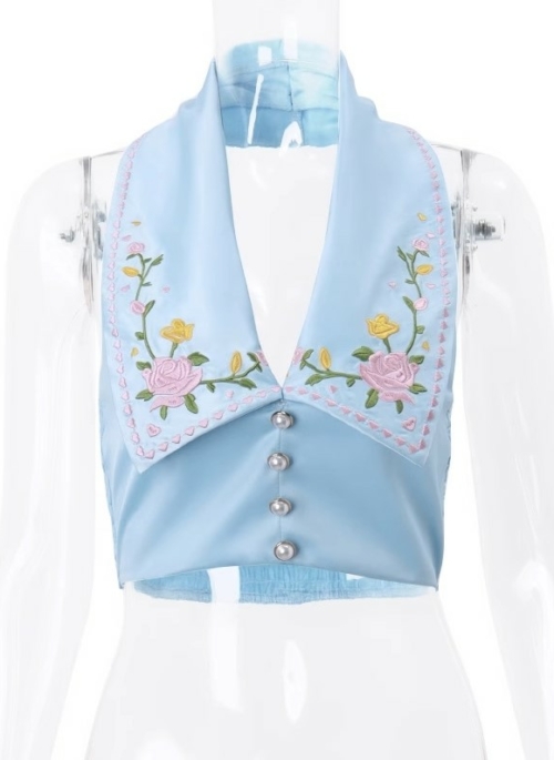 Blue Floral Doll Collar Cropped Top | Jennie – BlackPink