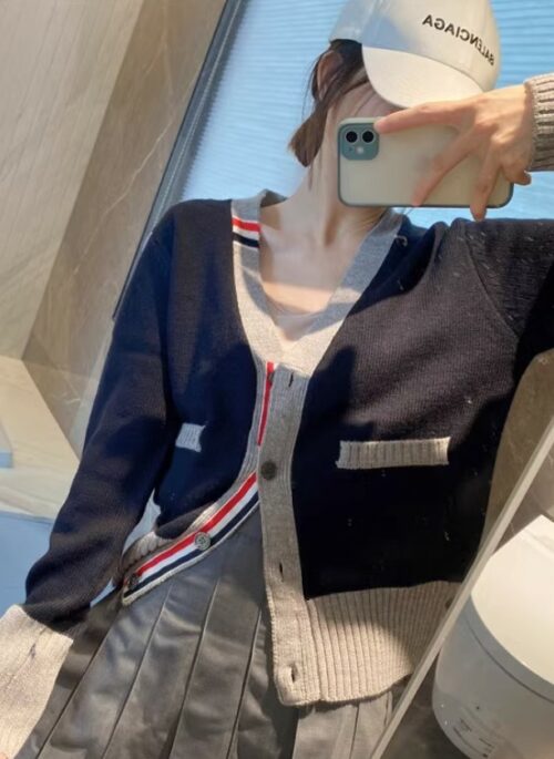 Navy Blue Cardigan With Grey Details | Jisung – Stray Kids