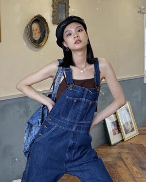 Blue Denim Jumper Overall With Gold Buttons | Wendy - Red Velvet