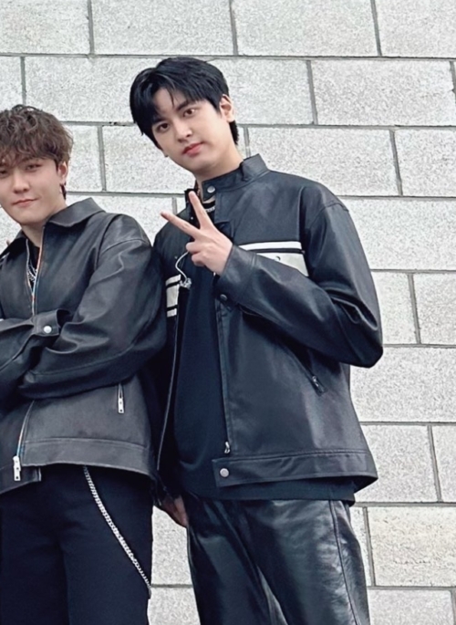 Black Faux Leather Three Stripe Jacket | Chanwoo - iKON